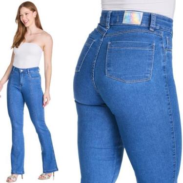 Imagem de Calça Flare HNO Jeans Cintura Alta Jeans com Elastano Azul, 44
