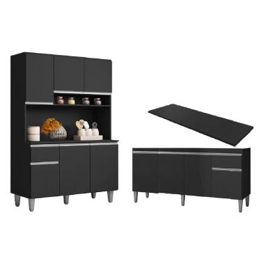 Imagem de Cozinha Compacta Márcia com Balcão Tati 150m C/Tampo MDP Preto - AJL