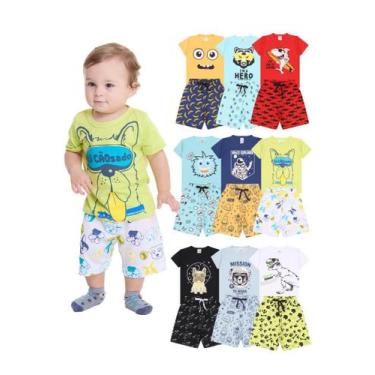 Imagem de Kit 4 Peças de Pijamas Curto Infantis para Meninos Confortáveis e Chei