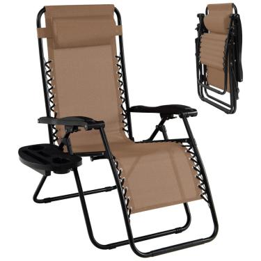 Imagem de Goplus Cadeira Reclinável Ajustável Gravidade Zero com Apoio de Cabeça e Porta Copos, Bege
