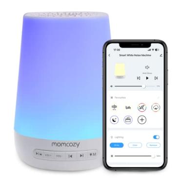 Imagem de Máquina de som para bebês, máquina de ruído branco Momcozy para bebês dormindo com luz noturna, treinador de sono infantil com 34 sons calmantes, temporizador, controle remoto por
