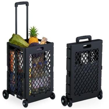 Imagem de Carrinho Compras Feira Cesta Dobrável C/ 4 Rodinhas 25Kg 60L