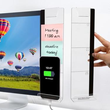 Imagem de 2 peças de quadro de notas para monitor de computador, acessórios essenciais de mesa de escritório, suporte de telefone multifuncional para quadro de mensagens