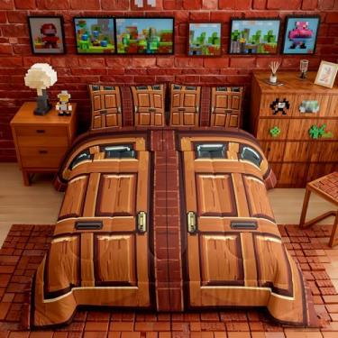 Imagem de Castle Fairy Jogo de cama casal com tema de videogame, 3 peças, para decoração de quarto de crianças, adolescentes e mulheres, conjunto de edredom acolchoado com tema de videogame, 2 fronhas