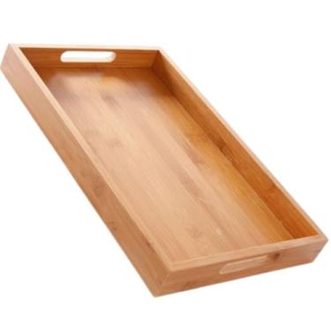 Imagem de Bandeja Retangular Grande de Bambu Natural e MDF 40x30x5cm – Cozinha, Sala e Escritório