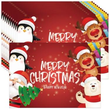 Imagem de Wonmon 50 peças de tapetes de papel de Feliz Natal, descartáveis de Papai Noel, rena, pinguim, tapetes de mesa para decoração de mesa de jantar, artigos de festa de fim de ano, 35 x 25 cm