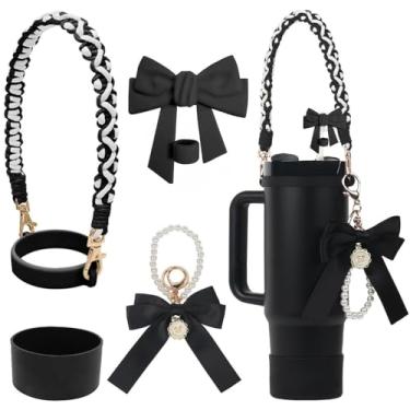 Imagem de Acessórios decorativos para garrafa de água esportiva Stanley Cup Tumblers Essentials Cup Strap and Flower Jewelry Charms Set para 400 ml, 850 g, 1,134 g