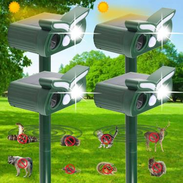 Imagem de Repelente ultrassônico de animais ao ar livre, veado, esquilo, rato, repelente de gatos ao ar livre, dispositivos de detecção de movimento à prova d'água com luzes de LED para quintal, fazenda e