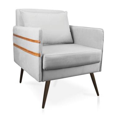 Imagem de Poltrona Mari Suede Pés Palito De Ferro Marrom D'Rossi Cinza