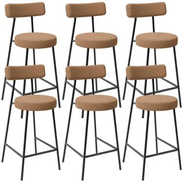 Imagem de Kit 06 Banquetas Baixa Para Cozinha Sala De Jantar Bar Bancada Milão L02 Bouclê Mostarda