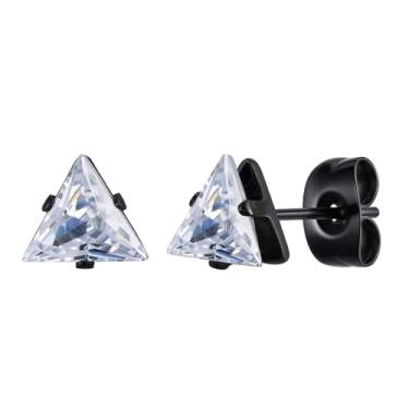 Imagem de Brincos triangulares masculinos e femininos de aço inoxidável com zircônia cúbica, hipoalergênicos, leves, unissex, acessório para festas e feriados, 7.8mm*7.3mm, Aço inoxidável Zircônia cúbica
