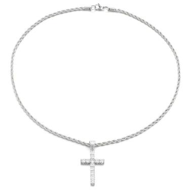 Imagem de Azubpi Colar com pingente de cruz de prata com zircônia cúbica, corrente de corda de 59,9 cm para homens e mulheres