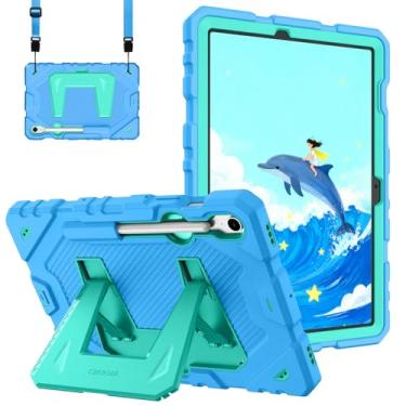 Imagem de Fintie Capa adequada para crianças para Samsung Galaxy Tab S10 Lite / S10 FE/ S9 FE 10,9 polegadas/Tab S9 11 polegadas, capa protetora resistente à prova de choque com suporte e alça de ombro, azul