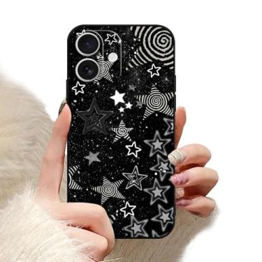 Imagem de Vulfwela Capa de telefone para iPhone 17 de 6,3 polegadas, linda estrela preta, estética moderna Y2K estrelas silicone fosco design capa de telefone com moldura fina macia TPU protetora à prova de