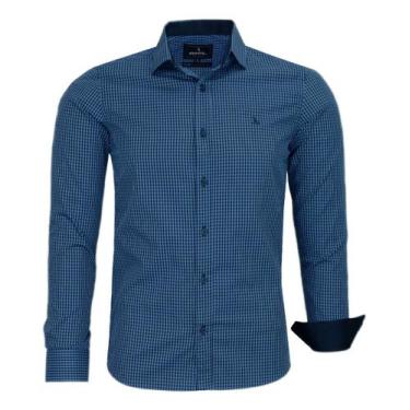 Imagem de Camisa Mini Xadrez Amil Masculina Slim Manga Longa Algodão Fio 50 Ref 