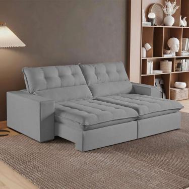 Imagem de Sofá Retrátil E Reclinável Oregon 2,90m Linho Cor Cinza 2323 Usb Sem Kit Usb