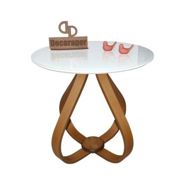 Imagem de Mesa Lateral Cebola Com Vidro 60cm Branco 60cm