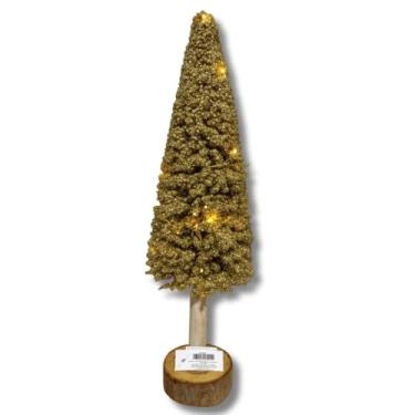 Imagem de Árvore de Natal Decorativa 40cm, Iluminada, Base de Madeira | Enfeite Natalino de Luxo | Decoração Elegante para Mesa, Sala, Ceia, ambientes Festivos e festas de final de ano