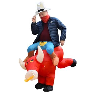 Imagem de JYZCOS Fantasia inflável de Bull Rider para adultos, homens, mulheres, cowboy, passeio, dia das bruxas, vestido chique (cor vermelha)