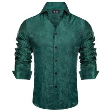 Imagem de Camisa social masculina Hi-Tie, manga comprida, ajuste regular, seda v