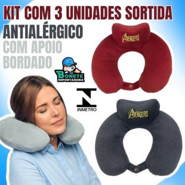 Imagem de Kit 3 Almofadas de Pescoço Antialérgicas Bordadas  Apoio Conforto Viag