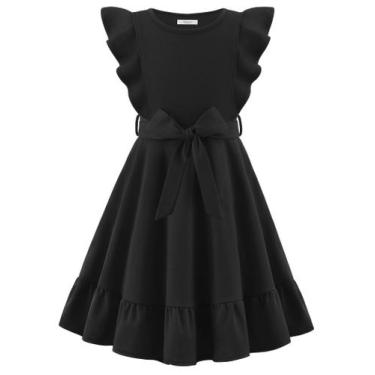 Imagem de Vestido Arshiner Girls Flutter Sleeve A-line Preto Tamanho 10-12