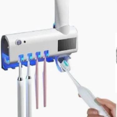 Imagem de Dispenser de Pasta de Dente com Esterilizador UV, Branco, Material ABS, 19x12.5x4.7cm, Carregamento USB/Solar, Bateria 2600mAh, Sistema de Indução Inteligente