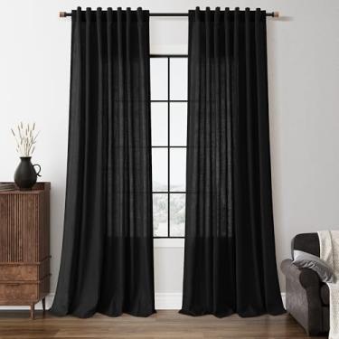 Imagem de Nanspring Cortinas de linho extralongas de 277 cm de comprimento para sala de estar, conjunto com 2 painéis, aba traseira do chão ao teto, cortinas de privacidade neutra com filtro de luz