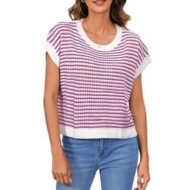 Imagem de Suéter, colete, camiseta regata feminina, listrada, rosa - MakeMeChic