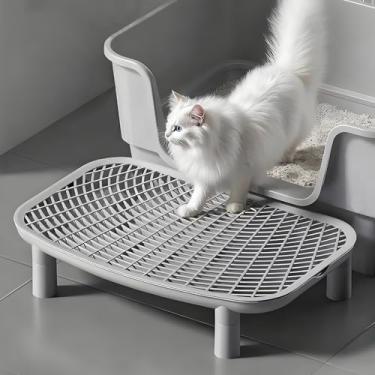 Imagem de SpaceTime Tapete elevado de armadilha de areia para gatos para caixa de areia, almofada apanhadora de areia para passos/rampa de gato com função de filtro de camada dupla para chão, adequado para