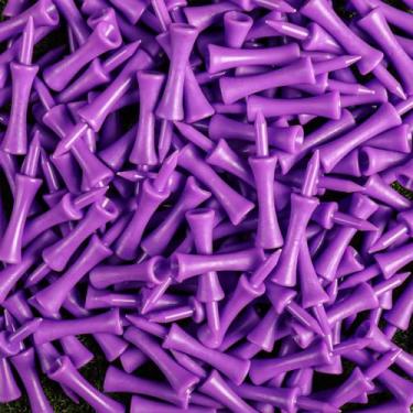 Imagem de Amy Sport Golf Castle Tees plástico altura consistente 2 1/4 polegadas valor pacote com 100, camiseta reutilizável inquebrável para prática de furos Par 3 em laranja rosa roxo (roxo)