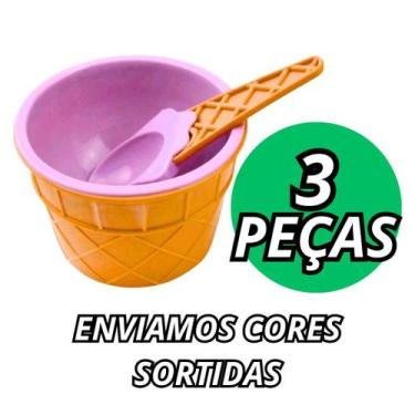 Imagem de KIT 6 Potes de Sobremesas Formato Casquinha de Sorvete Com Colheres Co