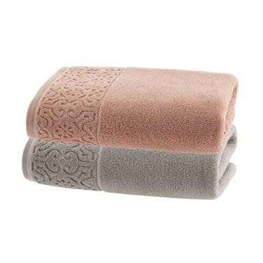 Imagem de Jogo de Toalhas Ele/Ela Super Soft Arabesco Zero Twist 2Pçs – Banhão 80x150cm 500g/m² – Toque Macio, Alta Absorção e Design Sofisticado – Altihaus (Rosa/Cinza)