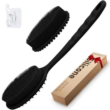 Imagem de GEENOA Esfregão De Silicone Para As Costas Para Chuveiro, Esfoliante Corporal Suave De Silicone, Bucha De Silicone Macia Com Cabo, Escova De Banho Para As Costas Com Duas Cabeças De Escova Substitu