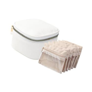 Imagem de Colaxi Caixa de joias de viagem pequena com 6 bolsas de veludo transparentes para armazenamento, estojo portátil para anéis, relógios, brincos e presentes, Branco