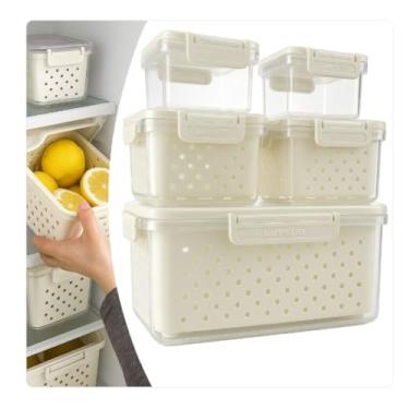 Imagem de Kit 5 Organizadores Geladeira, Alimentos Potes Herméticos com Tampa Click.