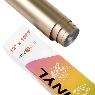 Imagem de HTVRONT Vinil metálico dourado champanhe fosco - vinil adesivo permanente dourado champanhe 30,5 cm x 15FT para todas as máquinas de corte - Fácil de cortar e remover ervas daninhas