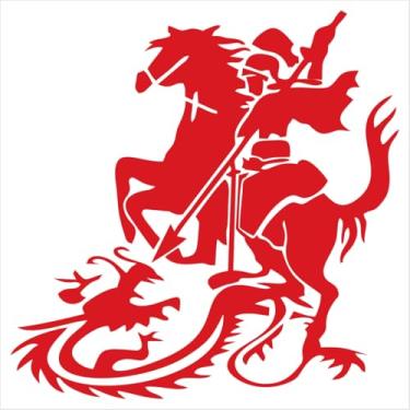 Imagem de Decoração de Fé: Adesivo de São Jorge Com o Dragão | Amuleto e Símbolo de Proteção em Vinil de Recorte | Perfeito para Porta, Paredes Lisas, Veículos (VERMELHO, 14X14 CM)