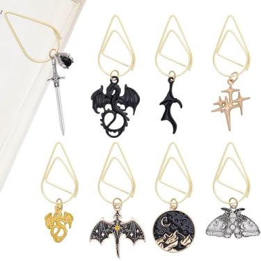 Imagem de Berirexrion Marcador de livro de dragão de quarta asa – 8 peças fantasia legal Acotar Moon clipes de papel marcadores de livro marcadores de página com pingente personalizado presentes amantes de