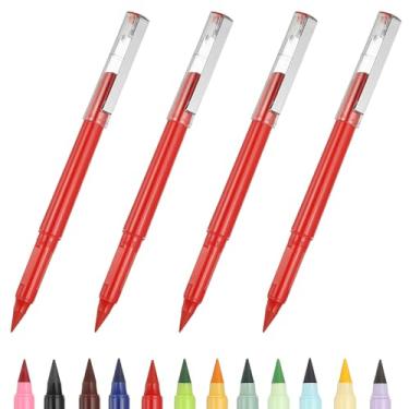 Imagem de PATIKIL Forever Pencil, conjunto de 4 peças de lápis de metal afiados mecânicos fofos para livros de colorir, esboço, desenho, escrita, arte, iniciante, vermelho