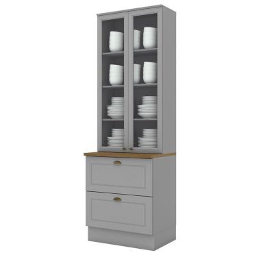 Imagem de Cristaleira 2 Portas E 2 Gavetas Americana Cinza Com Tampo Nature - Móveis Henn Cinza-nature