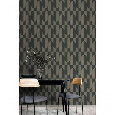 Imagem de Papel De Parede Muse Geométrico Preto E Dourado A55702