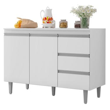 Imagem de Balcão Pia Andréia 120cm Branco Com Tampo Mdp - Ajl Móveis Branco