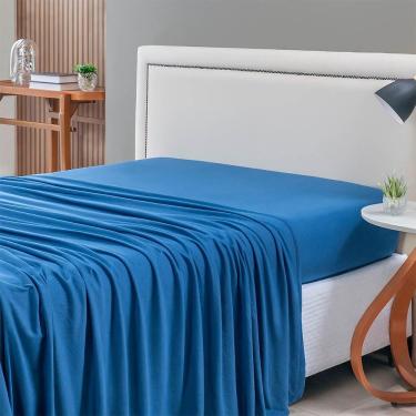 Imagem de Lençol De Cima Avulso Minimal Liso Solteiro 01 Peça Malha 100% Algodão - Azul Marinho