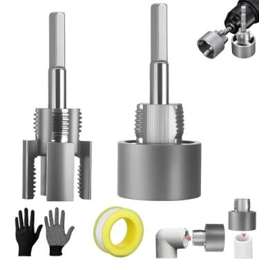 Imagem de Kit de ferramentas de rosqueamento interno e externo integrado (matrizes de 1/5.1 cm e 3/10.2 cm) – Kit de rosqueamento de tubos de PVC compatível com broca elétrica, kit de ferramentas de