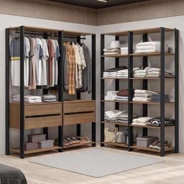 Imagem de Guarda-roupa Closet Modulado Valencia 4 Gavetas 358cm Rustic/preto Madesa 03 Rustic/preto