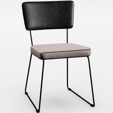 Imagem de Cadeira Estofada Sala De Jantar Preto Linho Bege