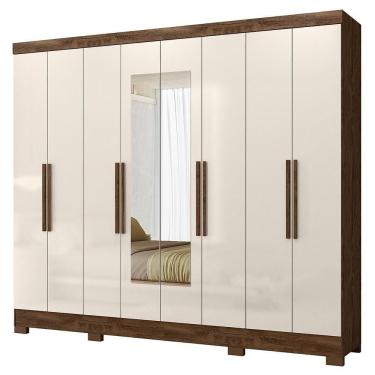 Imagem de Guarda Roupa Casal Diplomata 8 Portas Castanho Wood Off White Com Espelho - Moval Castanho Wood Off White