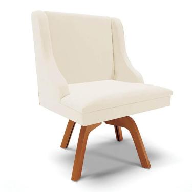 Imagem de Cadeira Estofada Para Sala De Jantar Base Giratória De Madeira Lia Veludo Bege - Ibiza