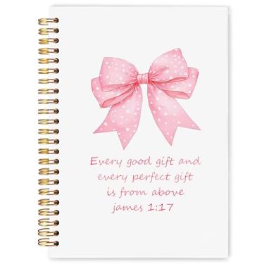Imagem de WARDOS Caderno espiral cristão arco coquete rosa 14 x 20 cm, diário bíblico 1:17 de Tiago, diários de oração femininos para mulheres, presentes cristãos para mulheres, material de escritório Coquette